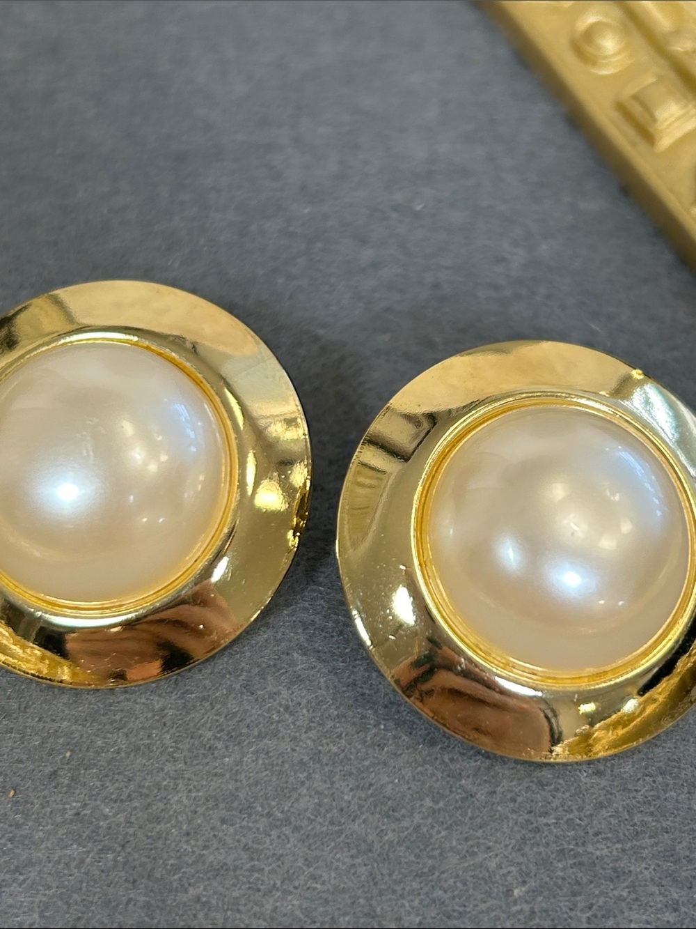 Classic Gold-Plated Faux Pearl Button Earrings - Gold - Picture 5 of 5